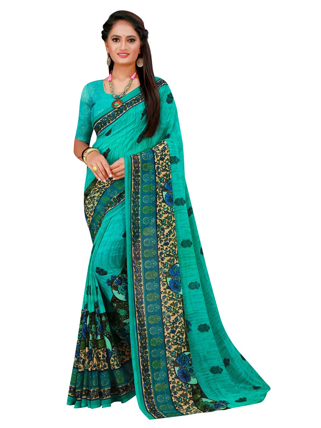 

KALINI Green & Blue Floral Saree