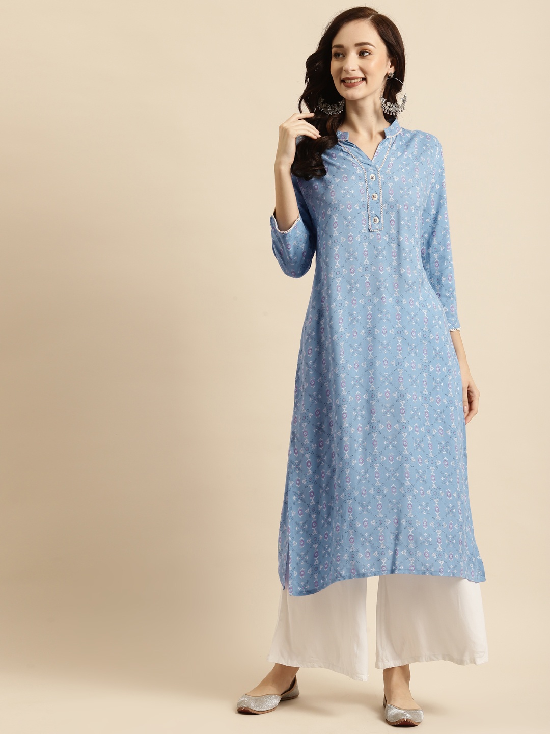 

RANGMAYEE Women Blue Ethnic Motifs Printed Liva Kurta