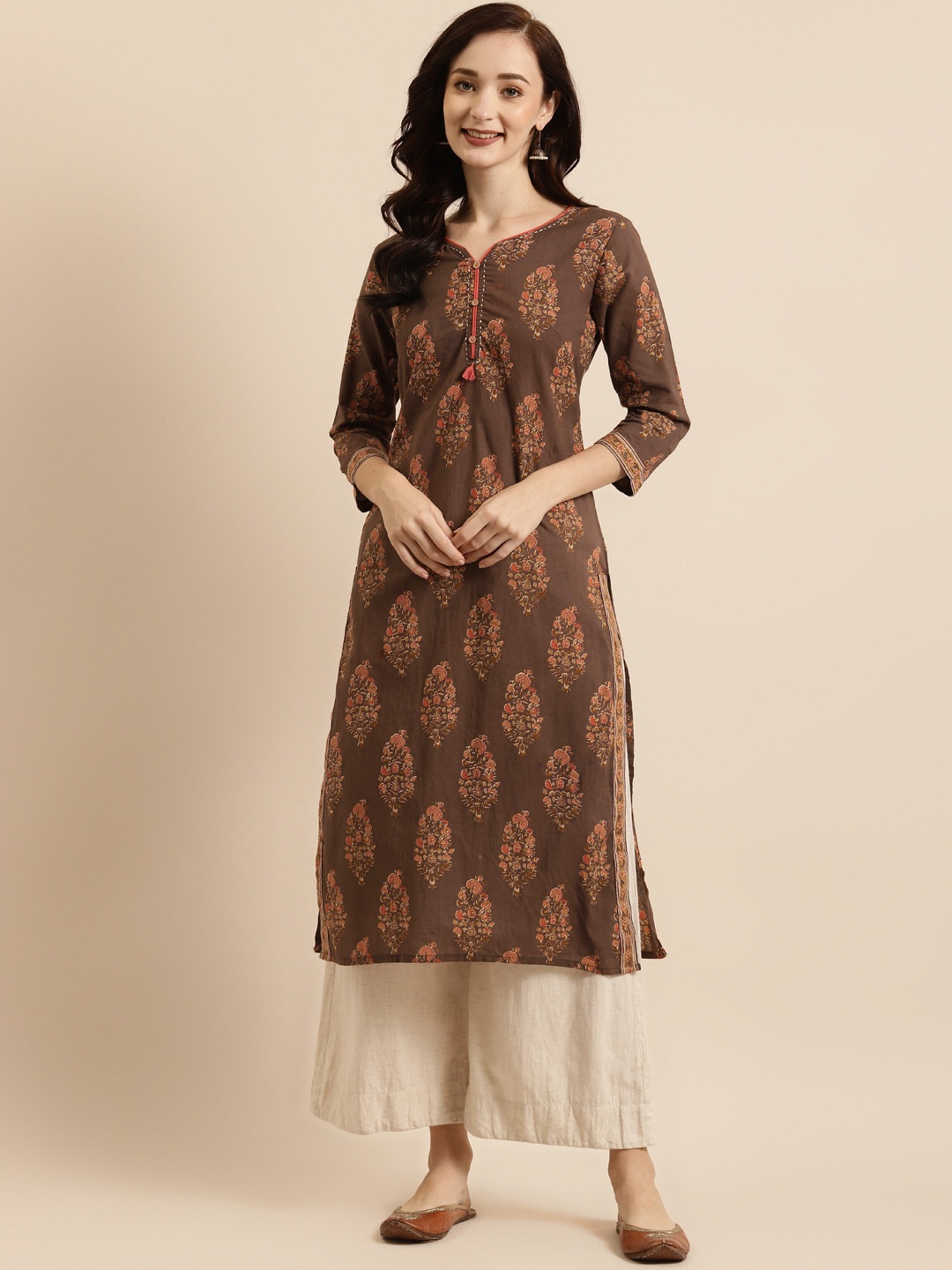 

RANGMAYEE Women Brown & Beige Ethnic Motifs Printed Kurta