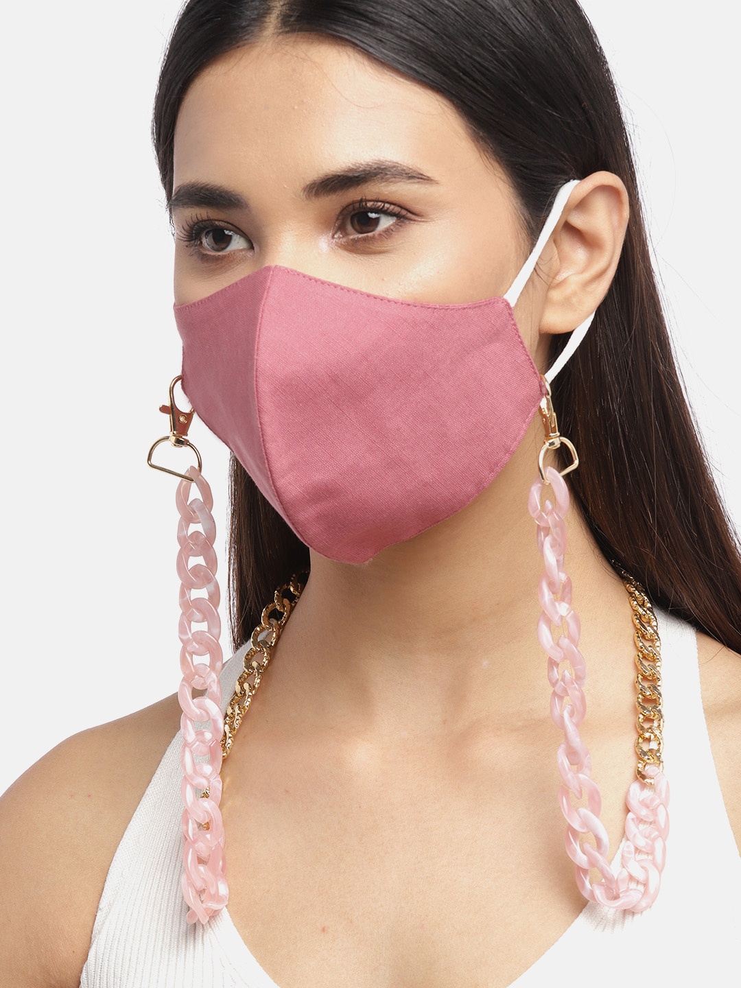 

Blueberry Women Black & Blue 2 Ply Cotton Reusable Chain Mask, Pink