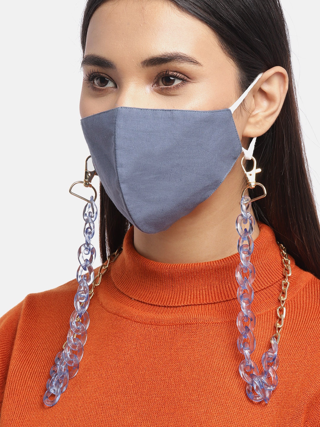 

Blueberry Women Blue 2 Ply Cotton Reusable Chain Mask