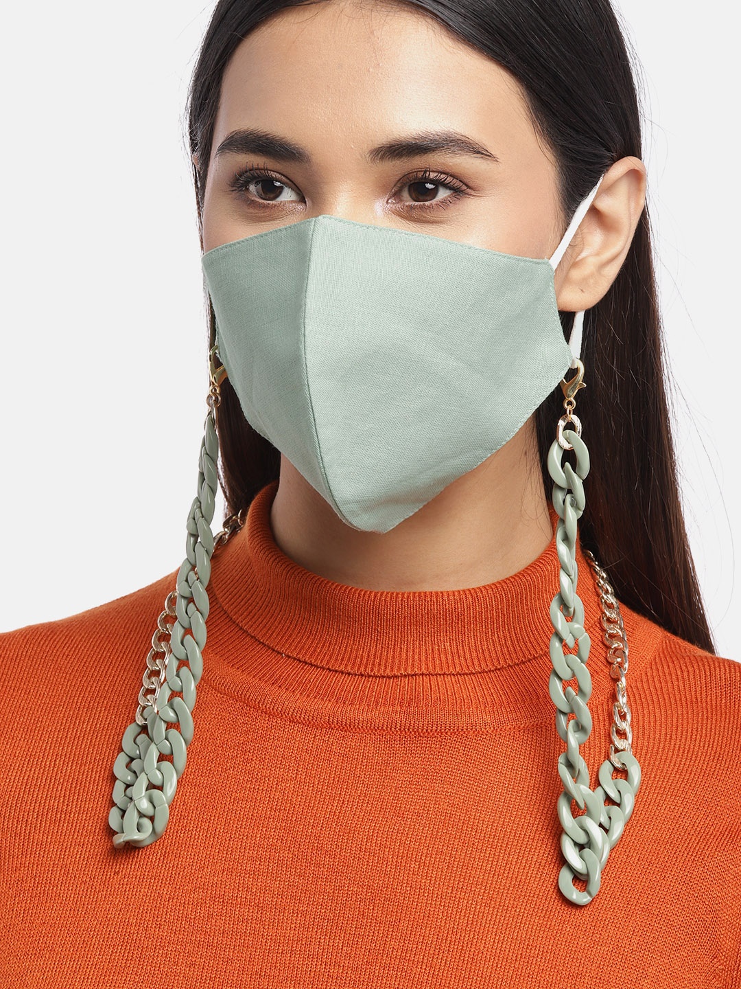 

Blueberry Women Green 2 Ply Cotton Reusable Chain Mask