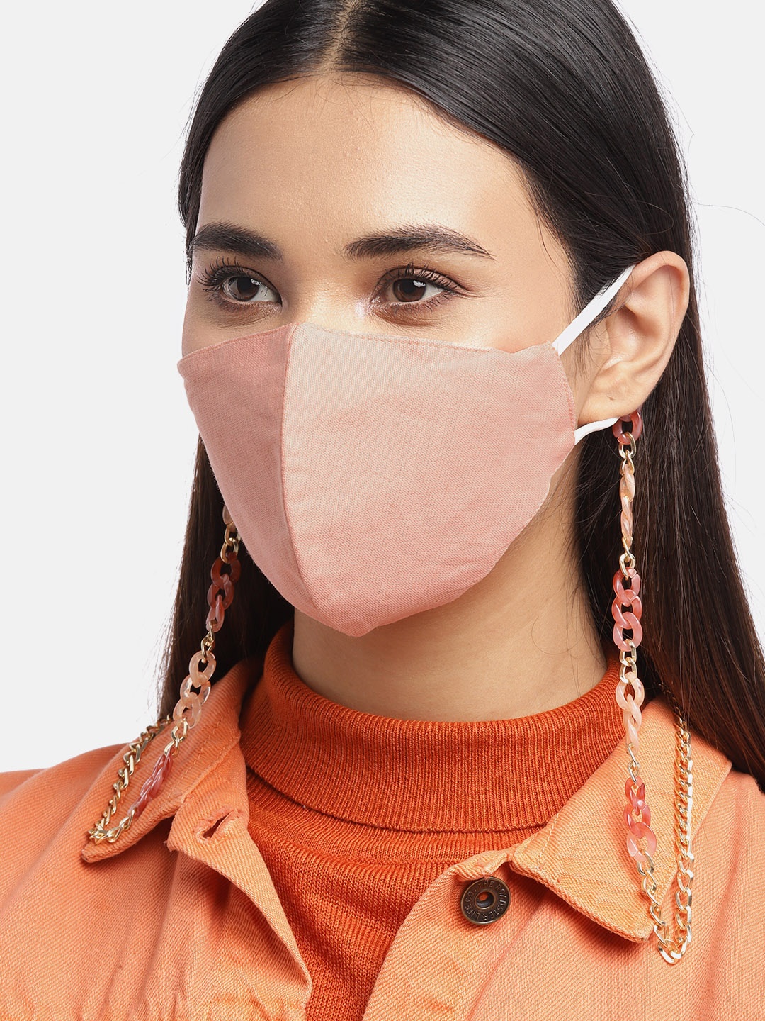 

Blueberry Women Peach Coloured 2 Ply Cotton Reusable Chain Mask