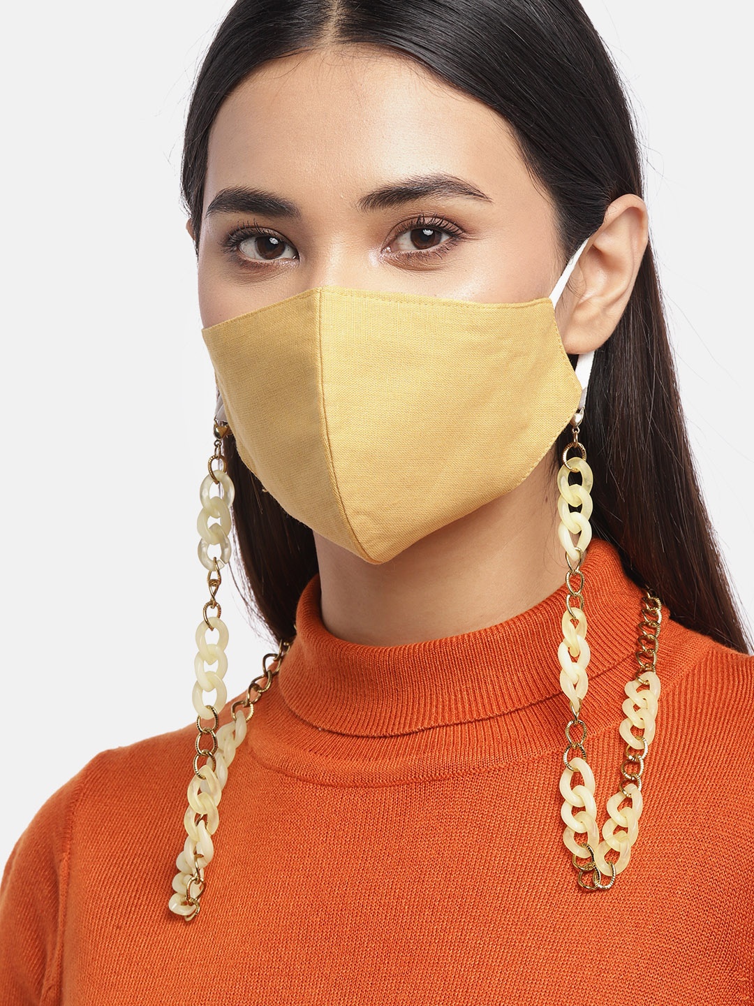 

Blueberry Women Yellow 2 Ply Cotton Reusable Chain Mask, Mustard