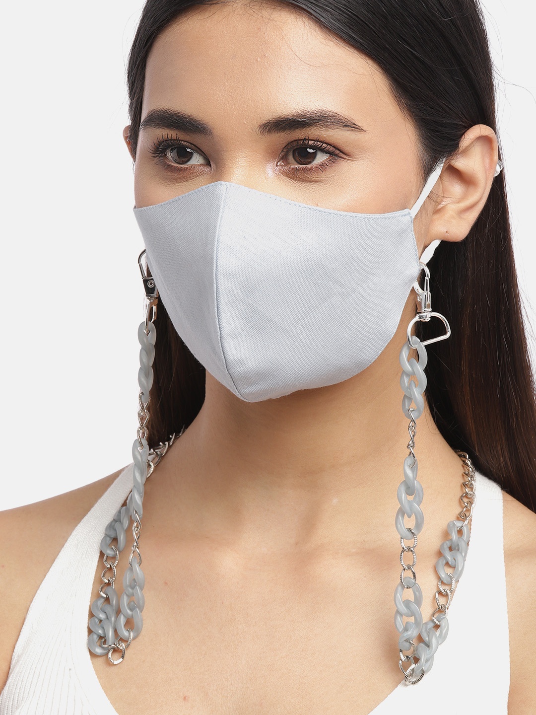 

Blueberry Women Grey 2 Ply Cotton Reusable Chain Mask