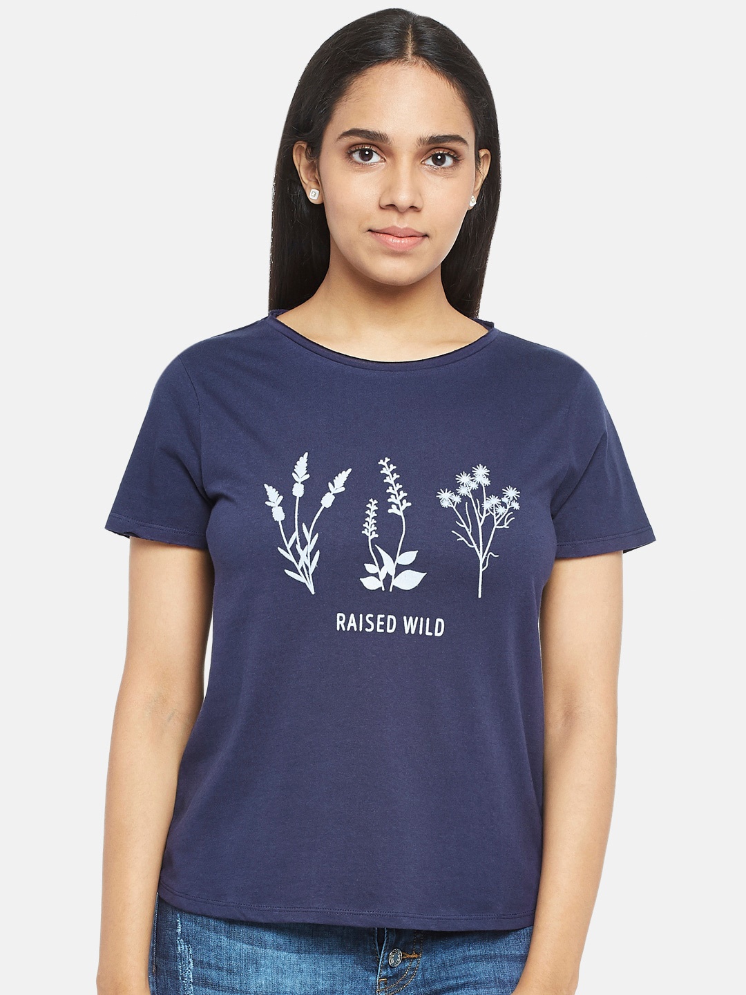 

People Women Navy Blue Printed T-shirt