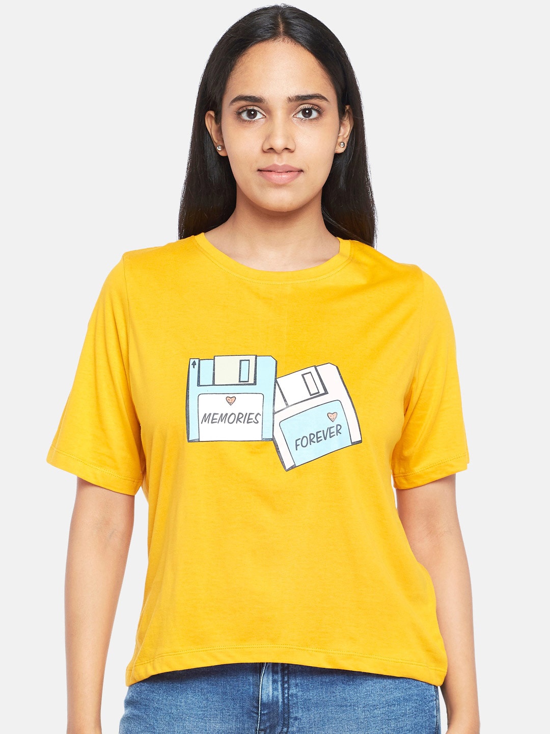 

People Women Mustard Yellow Graphic Printed T-shirt