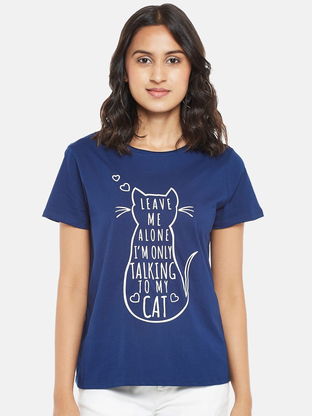 

People Women Navy Blue Typography Printed T-shirt