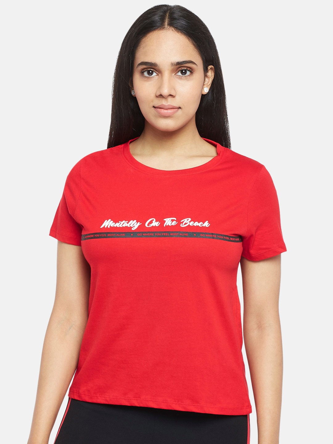 

People Women Red & Black Typography Printed T-shirt