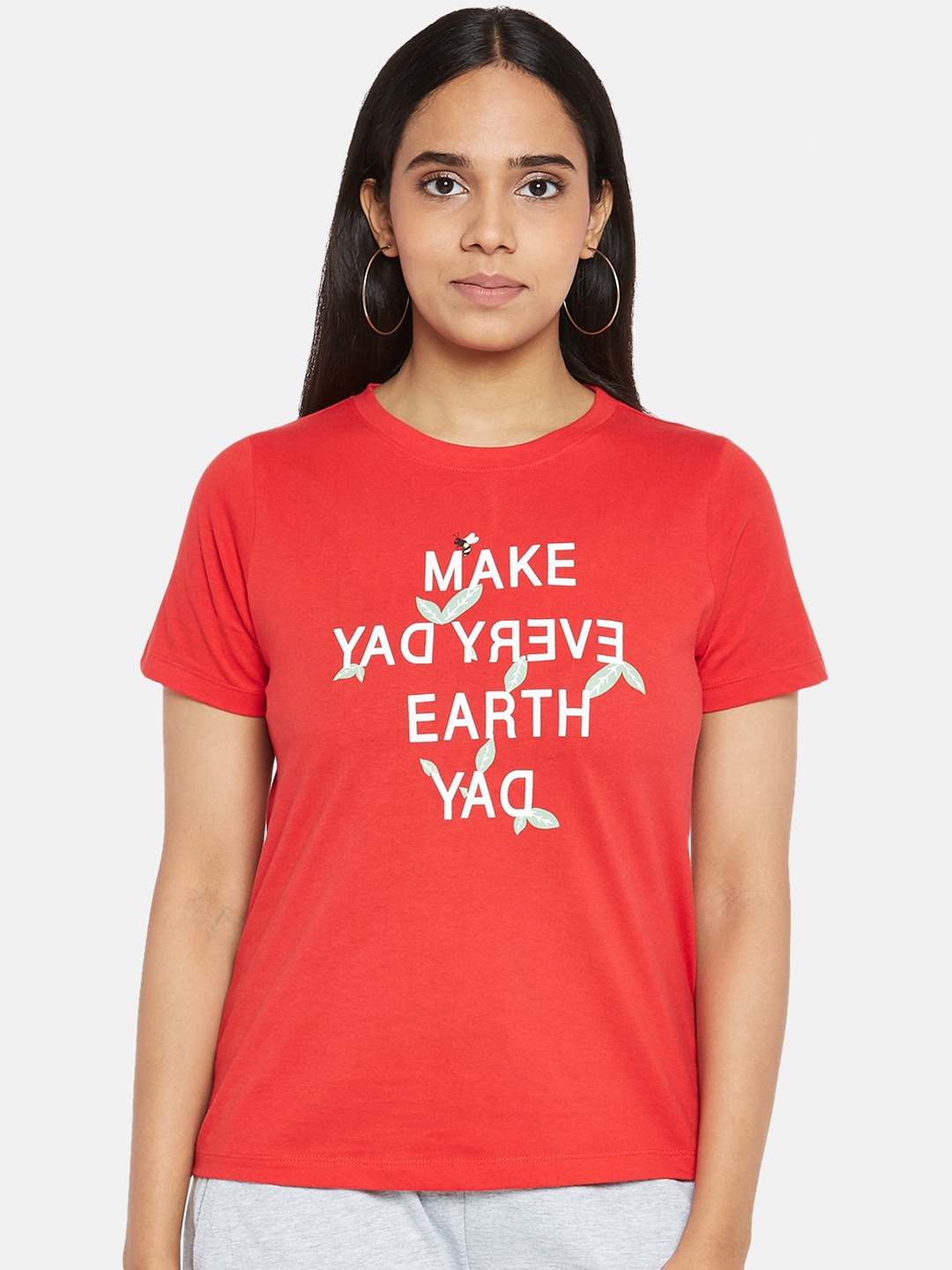 

People Women Red White Typography Printed Pure Cotton T-shirt