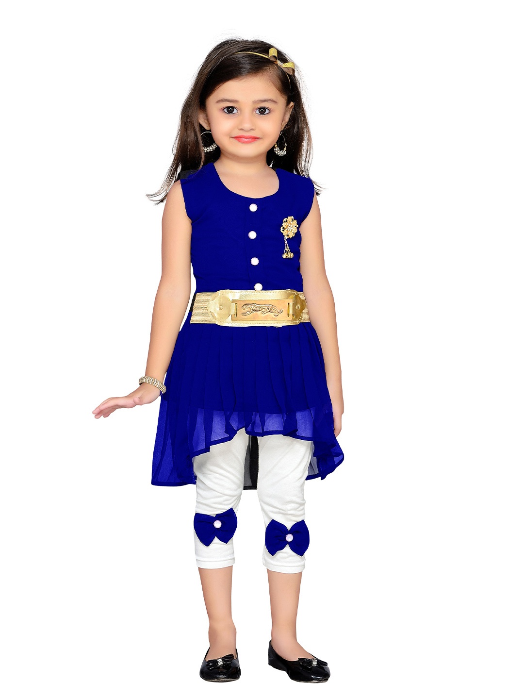 

ADIVA Girls Blue & White Embellished Top with Leggings
