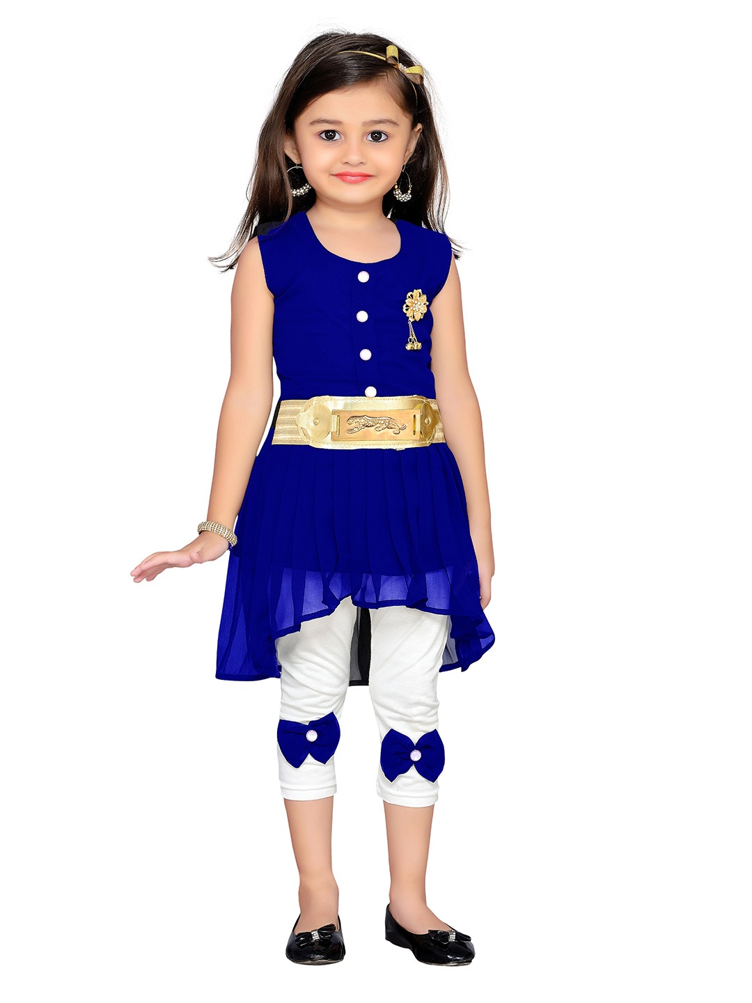

ADIVA Girls Blue & White Embellished Top with Leggings