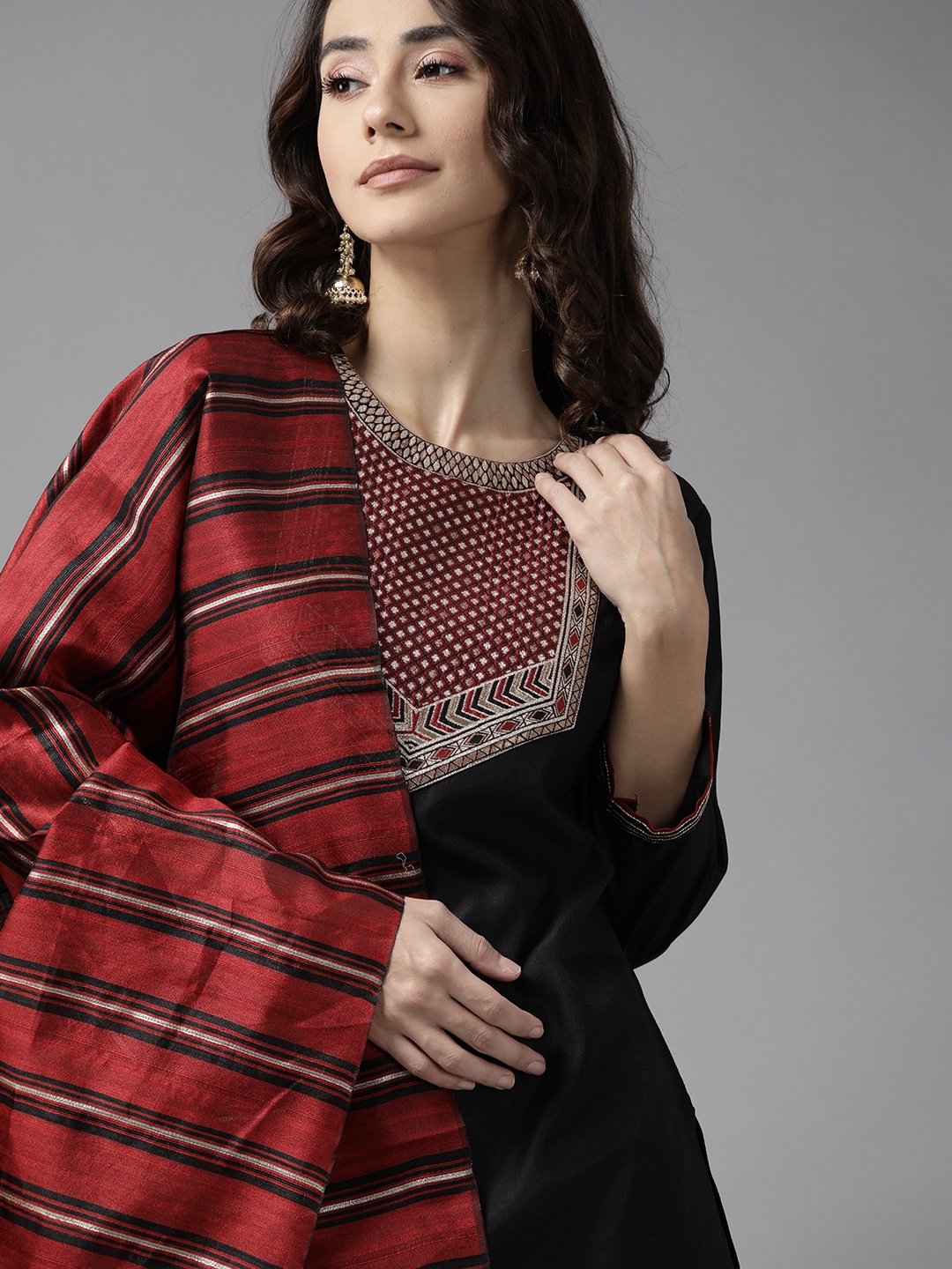 

Indo Era Women Black Regular Liva Kurta with Palazzos & With Dupatta