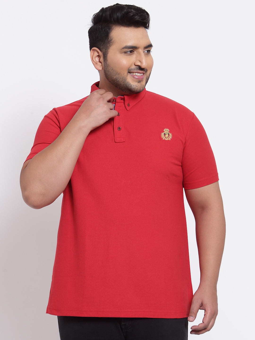 

PlusS Men Red Solid Polo T-shirt