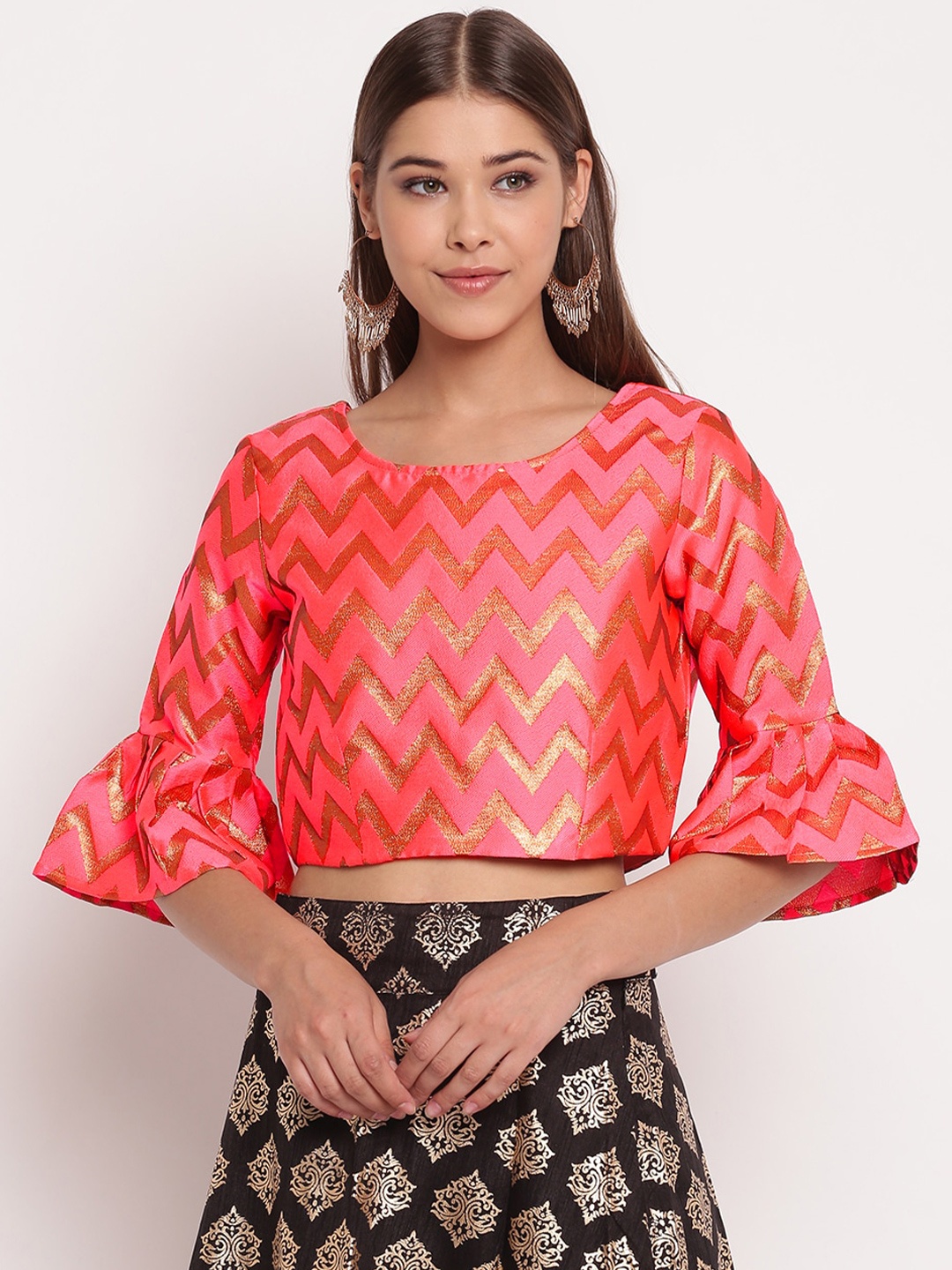 

AKIMIA Pink Geometric Regular Crop Top