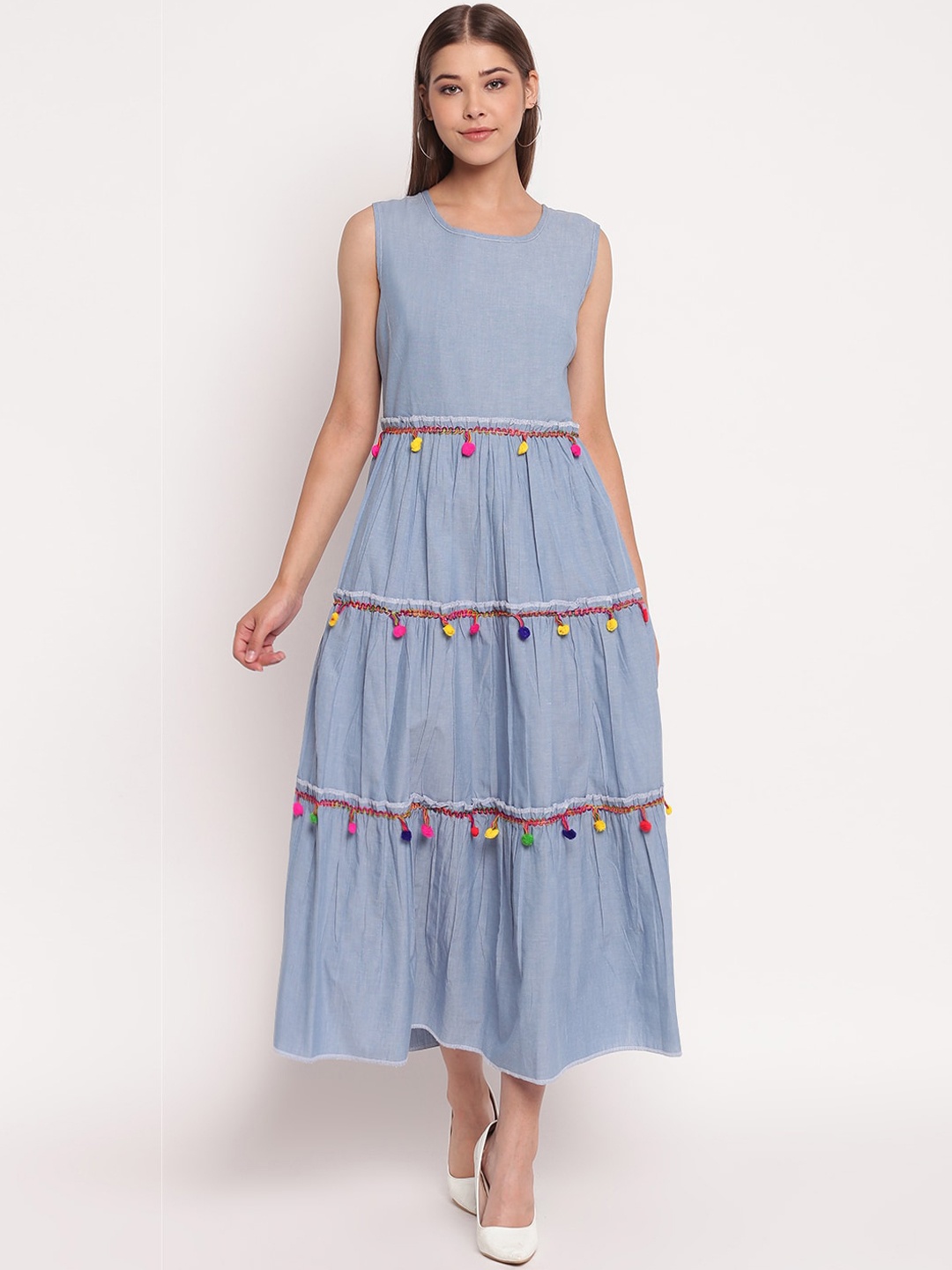 

AKIMIA Women Blue Maxi Tiered Dress