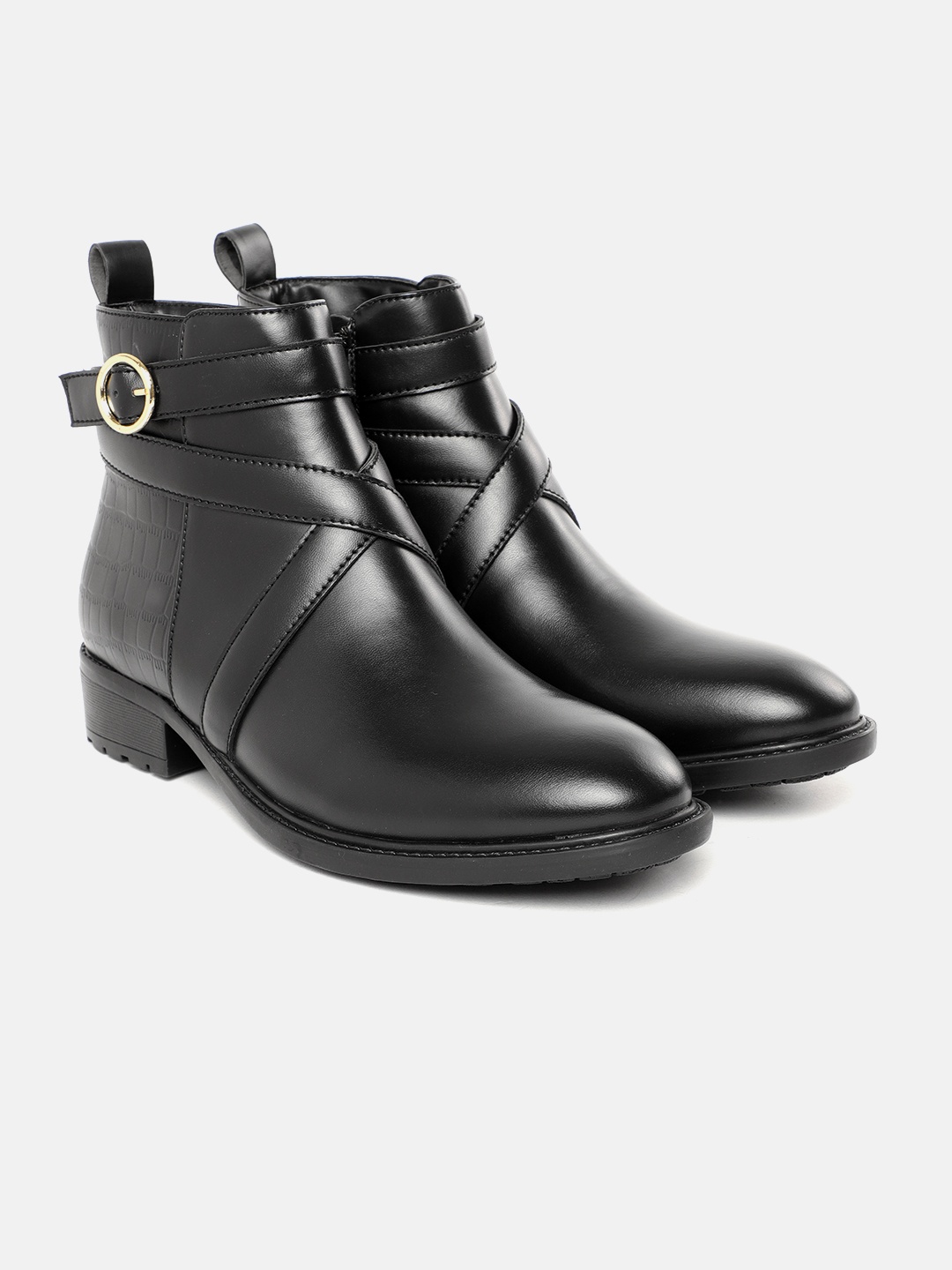 

CORSICA Women Black Croc Textured Flat Boots