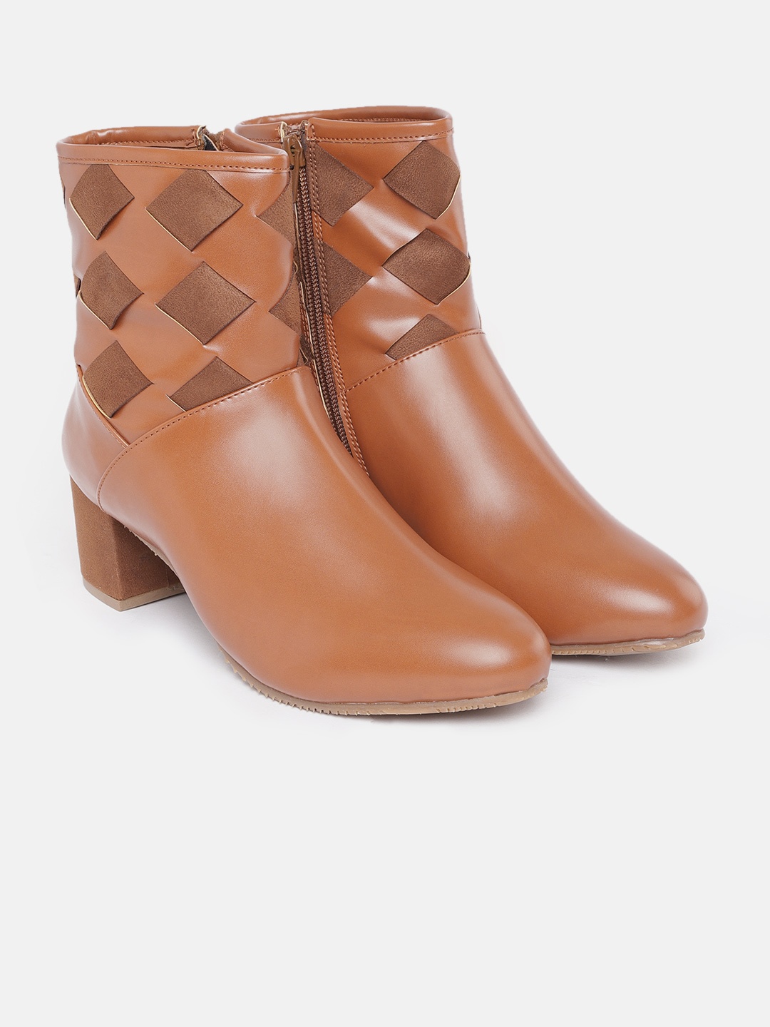 

CORSICA Women Tan Brown Basketweave Mid-Top Heeled Boots
