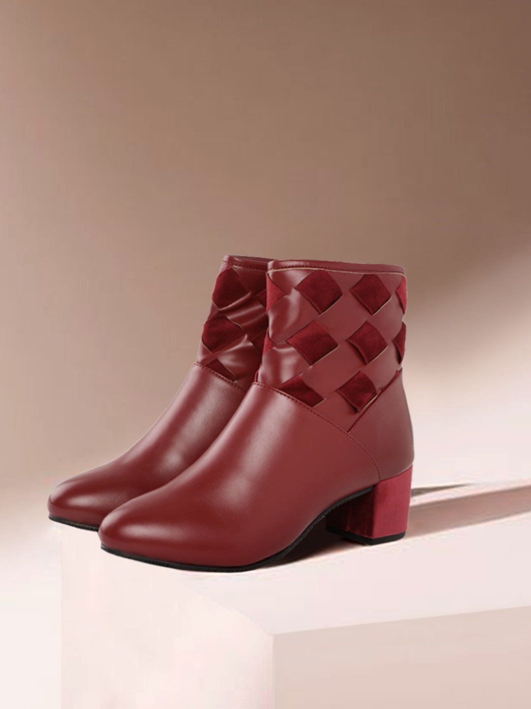 

CORSICA Women Maroon Basketweave Mid-Top Heeled Boots