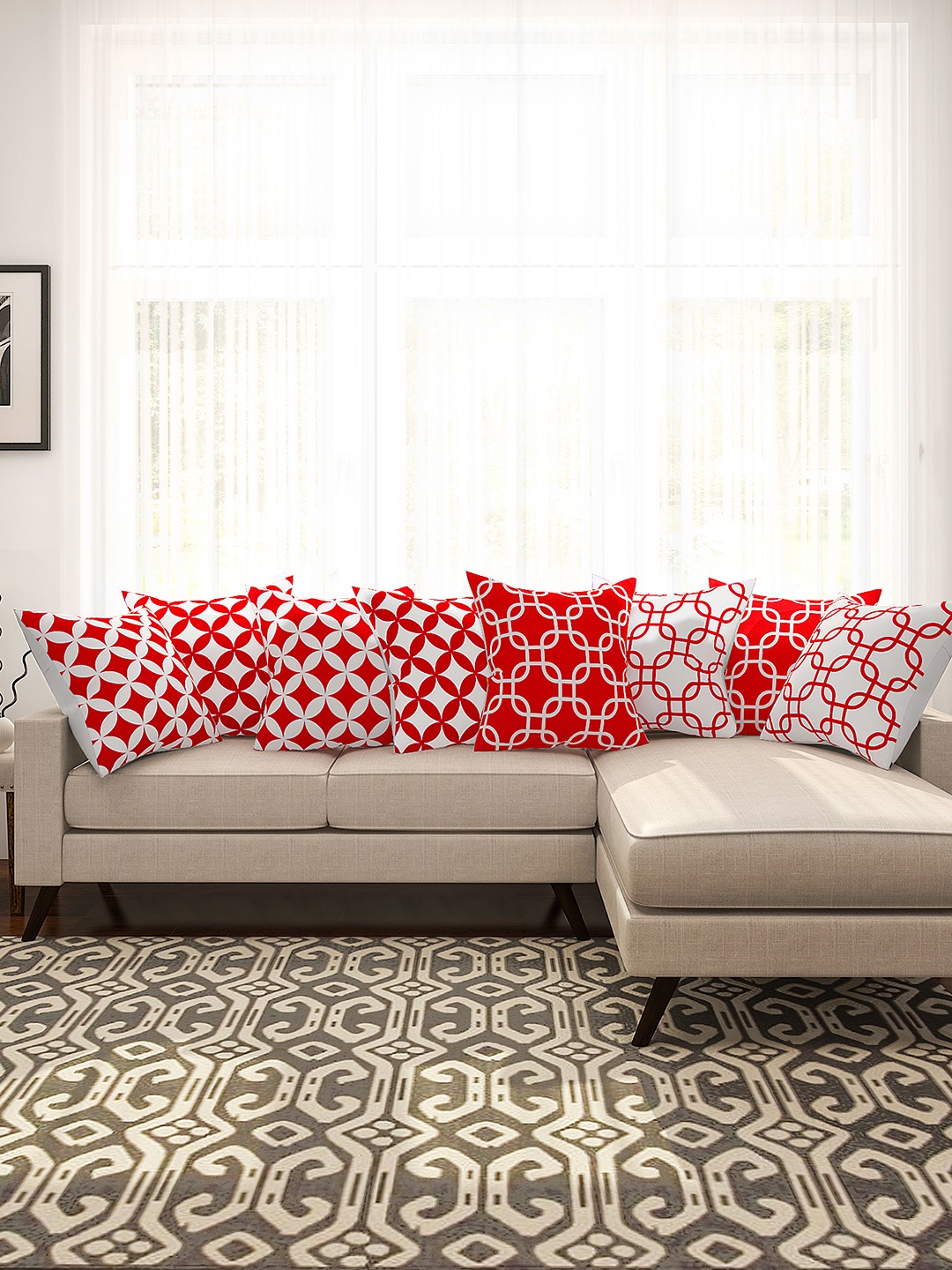 

SEJ by Nisha Gupta Red & White Set of 8 16'' x 16'' Square Cushion Covers