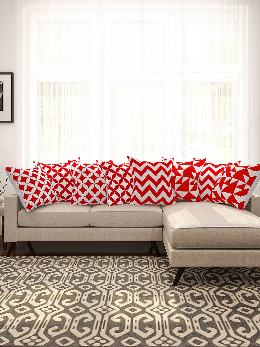 

SEJ by Nisha Gupta Red & White Set of 8 16'' x 16'' Square Cushion Covers