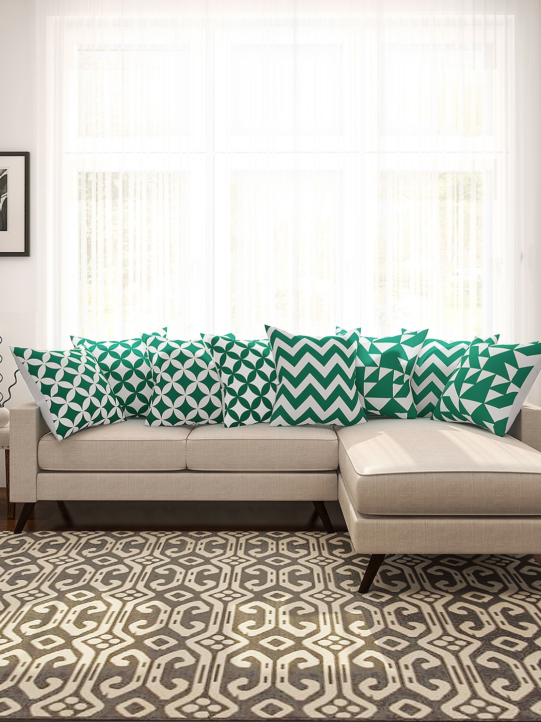 

SEJ by Nisha Gupta Green & White Set of 8 16'' x 16'' Square Cushion Covers