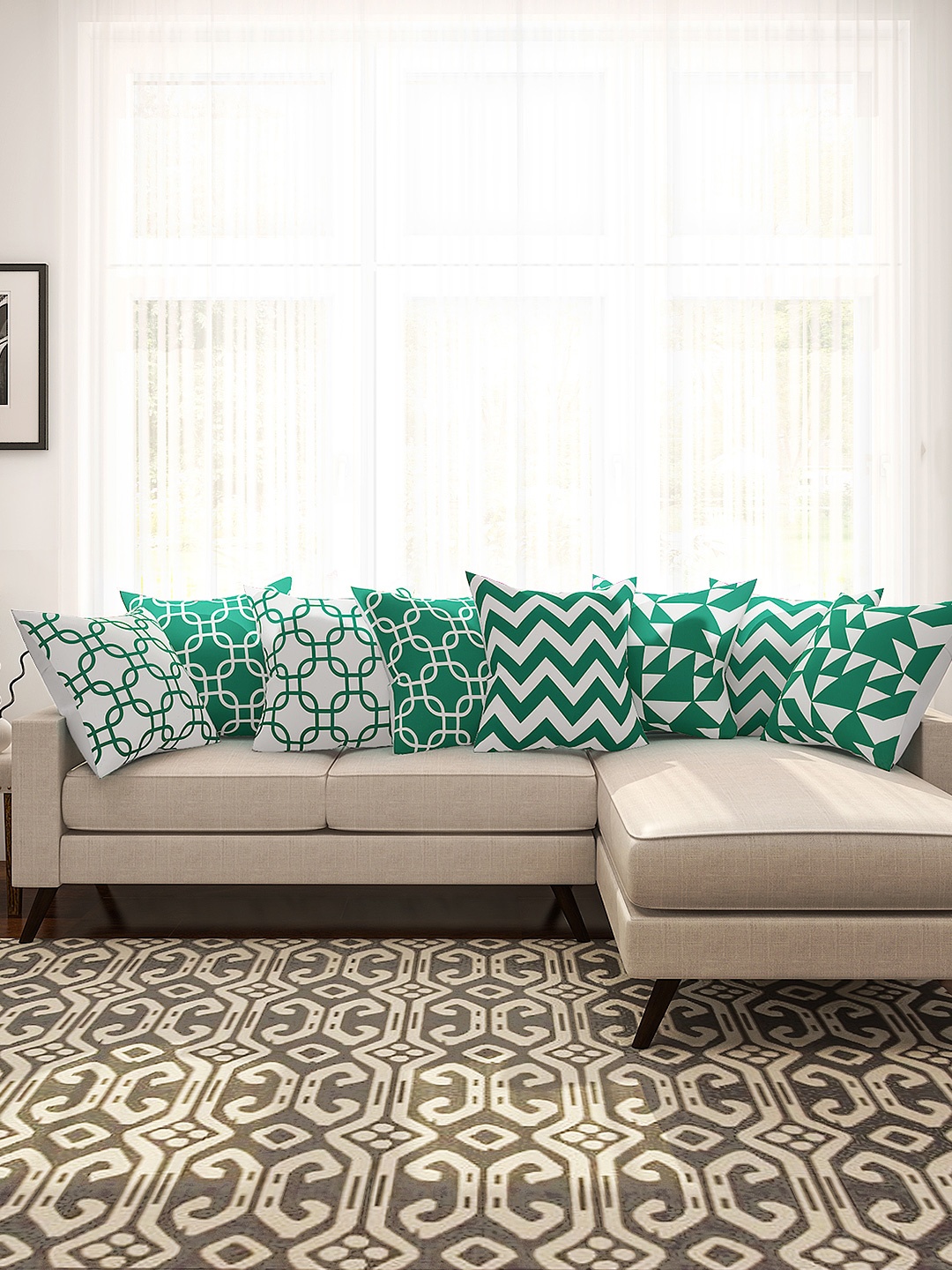 

SEJ by Nisha Gupta Green & White Set of 8 16'' x 16'' Square Cushion Covers