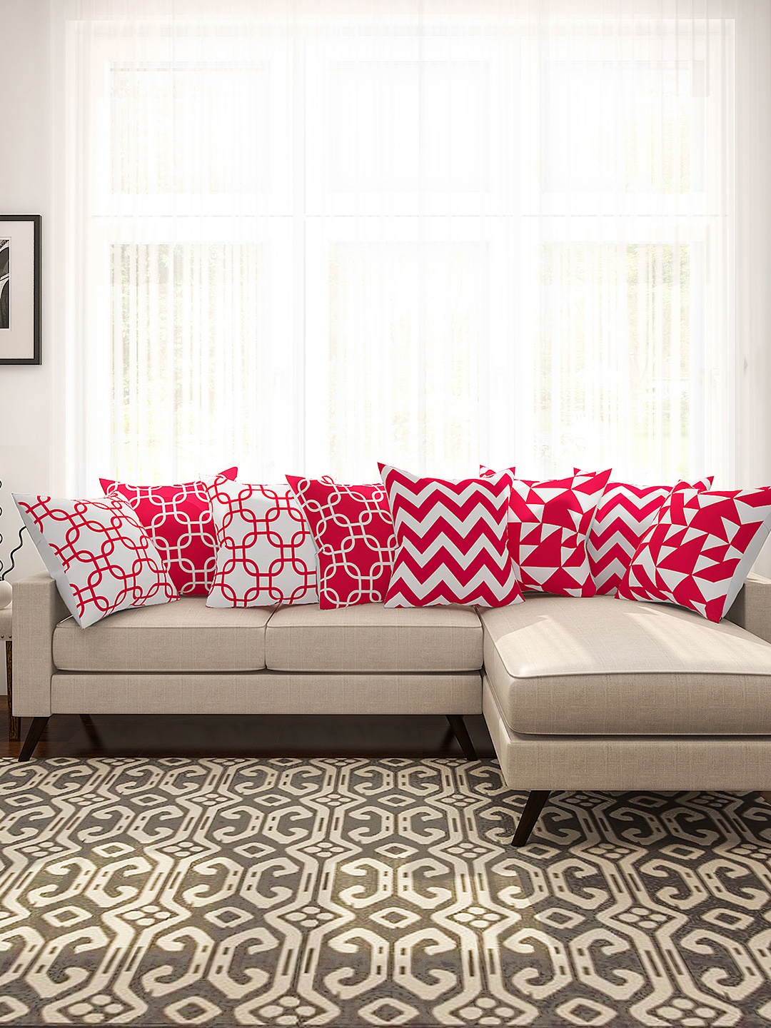 

SEJ by Nisha Gupta Pink & White Set of 8 16'' x 16'' Square Cushion Covers