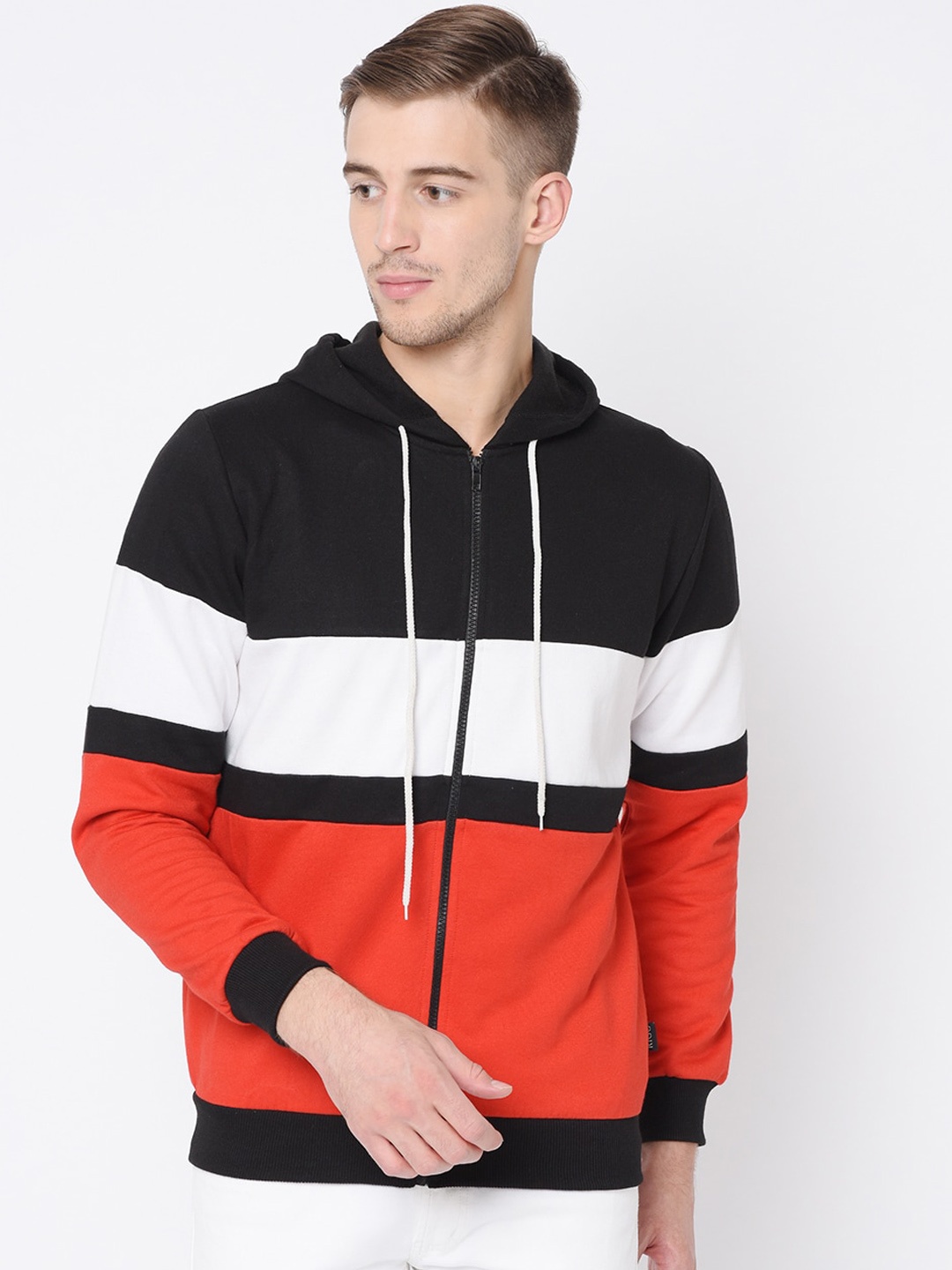 

Rigo Men Black Colourblocked Hooded Sweatshirt
