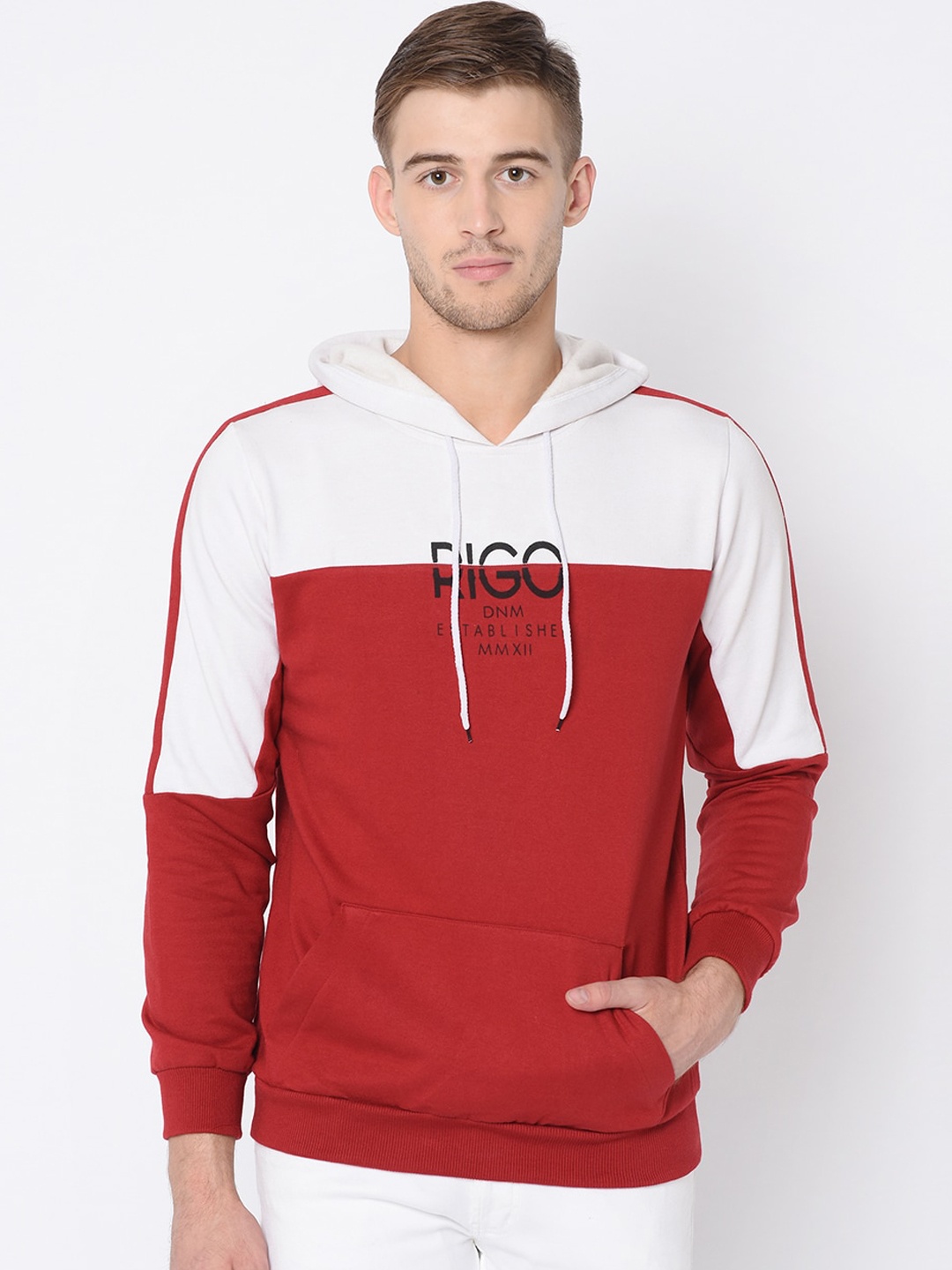 

Rigo Men White Colourblocked Hooded Sweatshirt