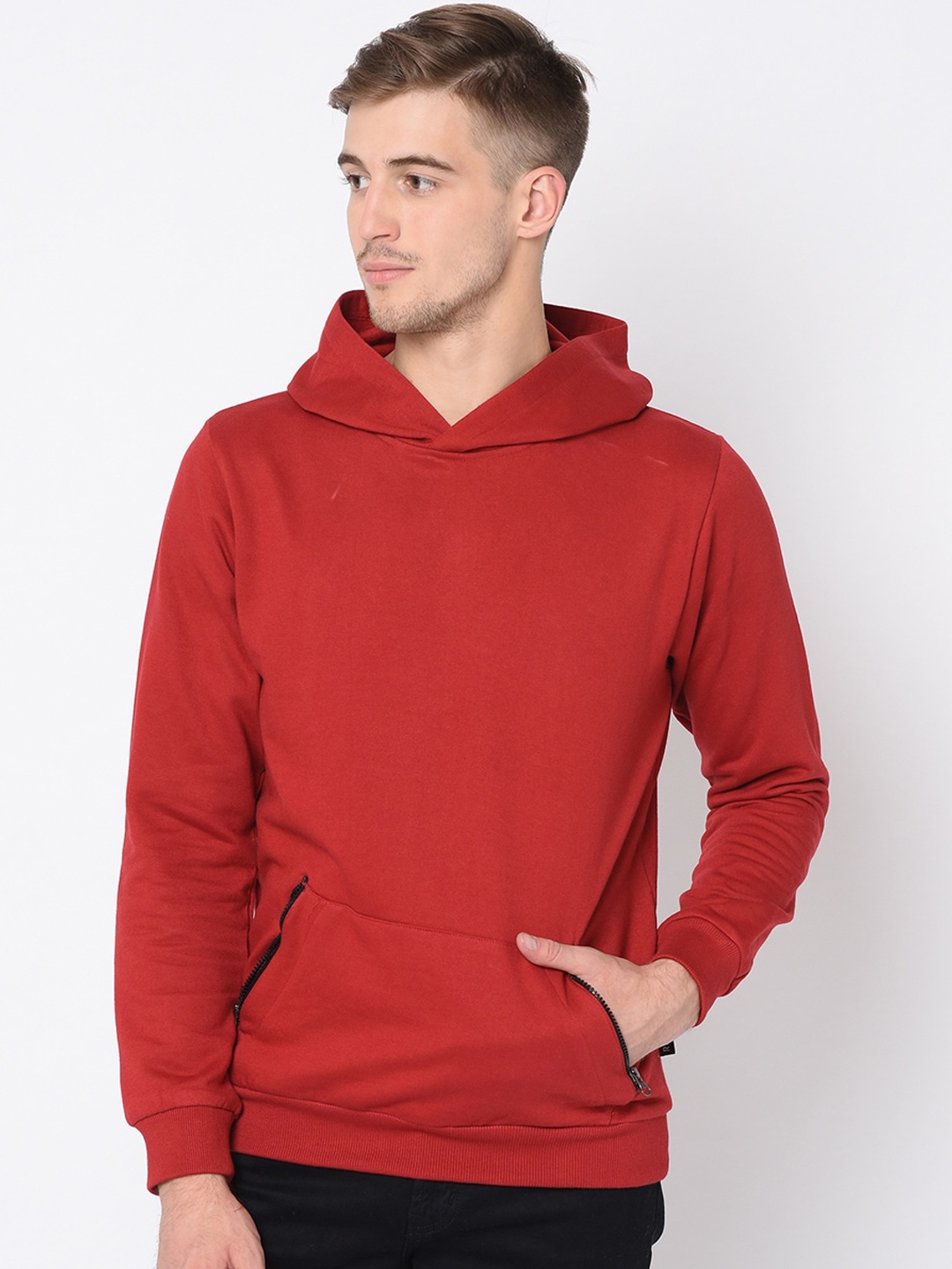 

Rigo Men Maroon Hooded Sweatshirt