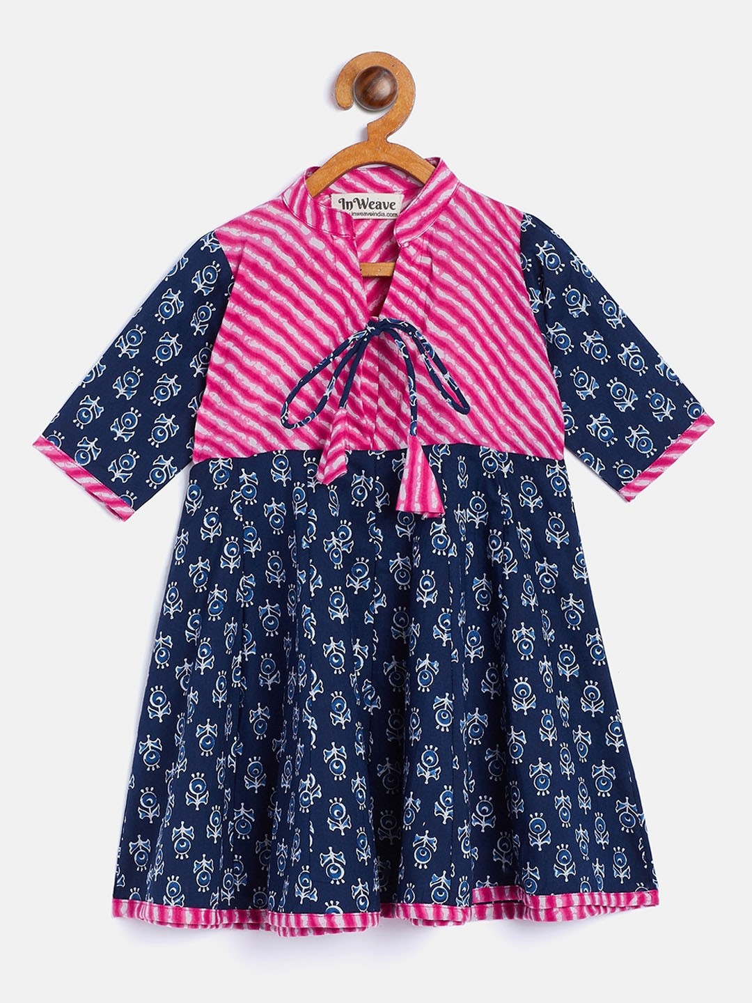 

InWeave Girls Blue & Pink Ethnic Motifs Printed Cotton Dress