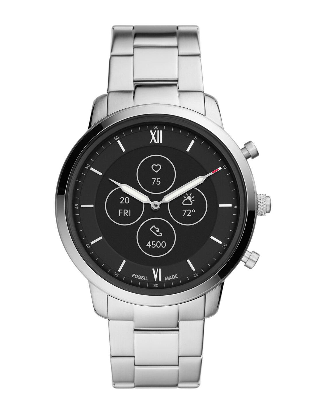 

Fossil Men Silver-Toned & Black Neutra HR Smart Watch FTW7029