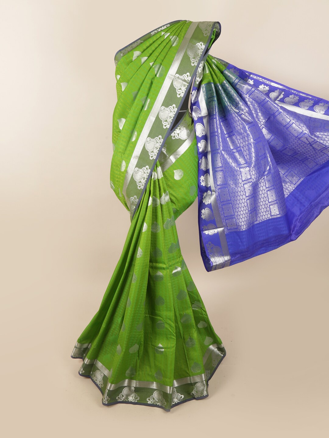 

Pothys Green & Blue Ethnic Motifs Zari Silk Blend Saree