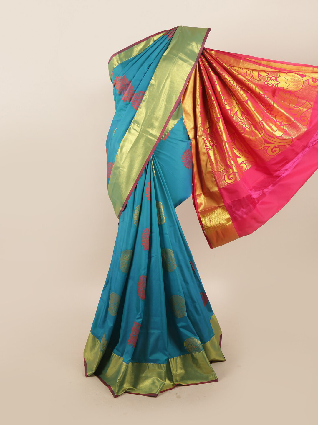 

Pothys Blue & Pink Ethnic Motifs Zari Saree
