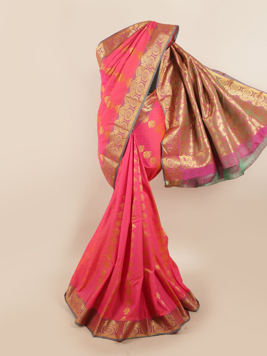 

Pothys Pink & Gold-Coloured Ethnic Motifs Zari Silk Blend Saree