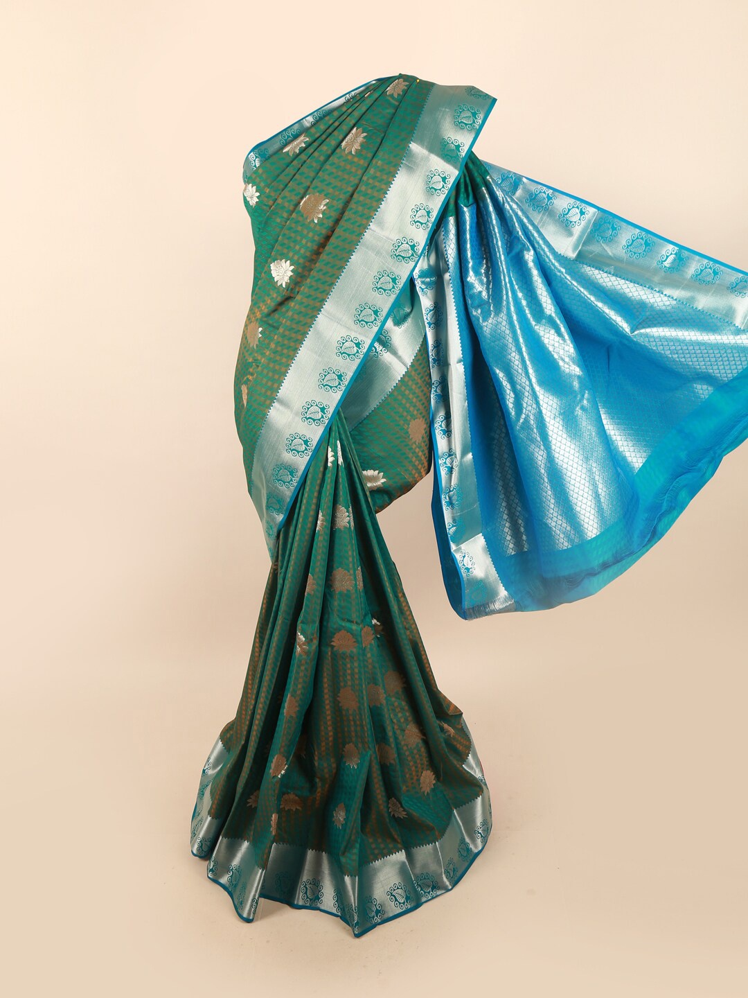 

Pothys Green & Burgundy Ethnic Motifs Zari Saree