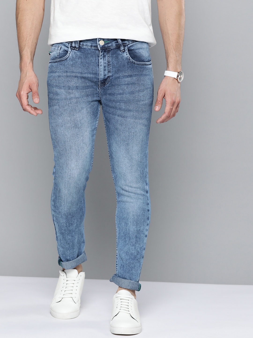 

M&H Our Water Men Blue Skinny Fit Light Fade Stretchable Cropped Jeans