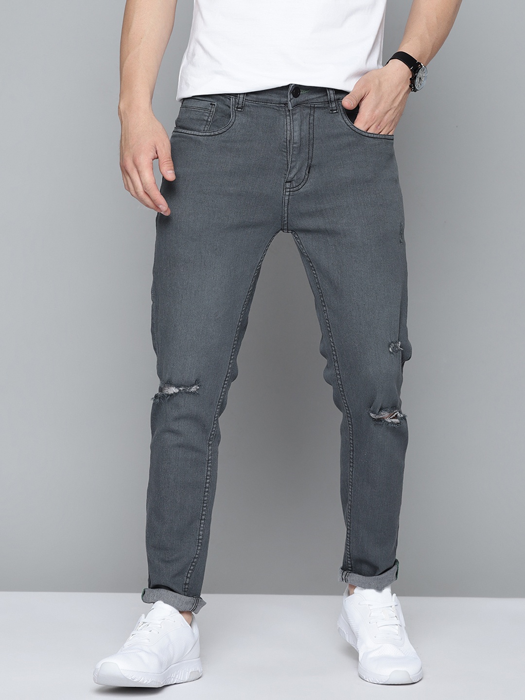 

M&H Our Water Men Grey Low Distress Ripped Stretchable Jeans