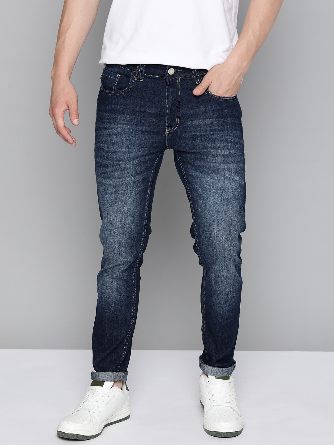 

M&H Our Water Men Navy Blue Solid Skinny Fit Light Fade Jeans