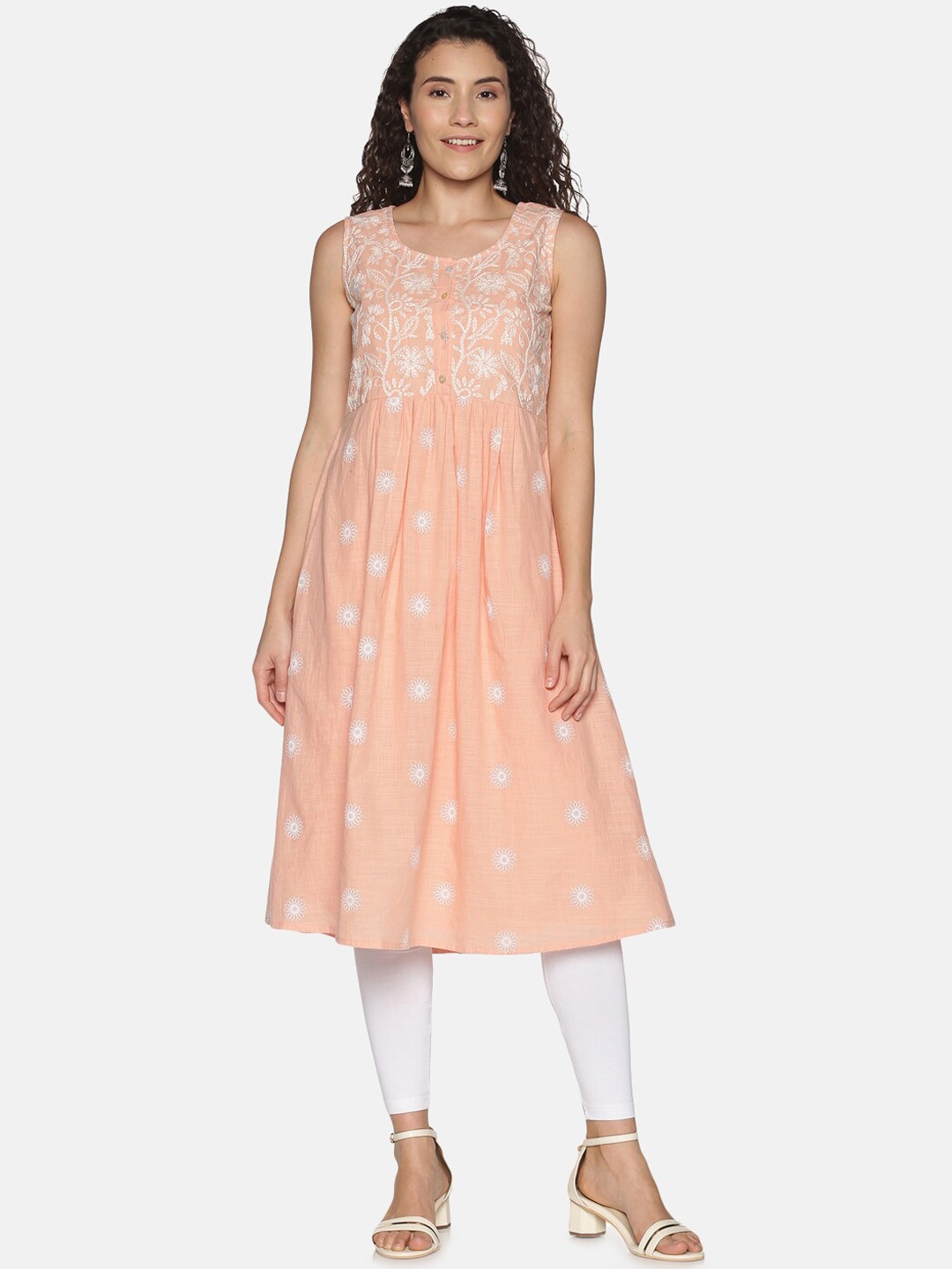 

Saffron Threads Women Peach Chikankari Kurta