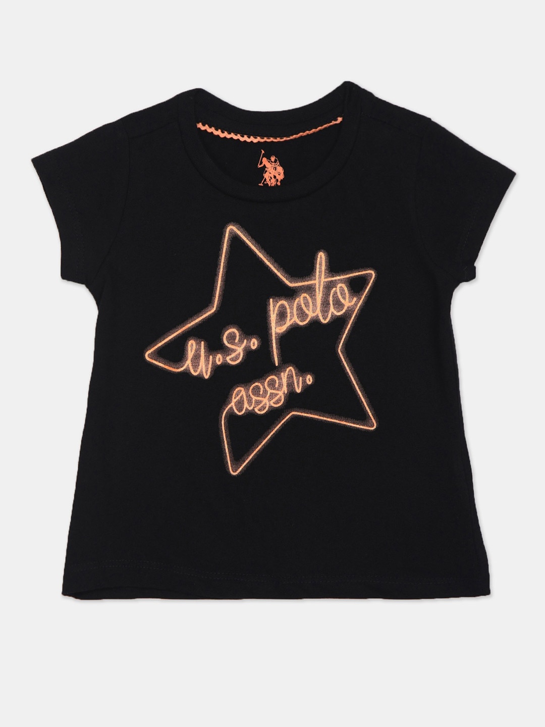 

U.S. Polo Assn. Kids Girls Black Printed Extended Sleeves Raw Edge T-shirt