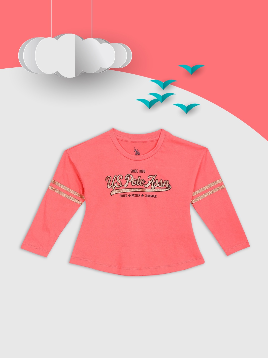 

U.S. Polo Assn. Kids Girls Pink Typography Printed T-shirt