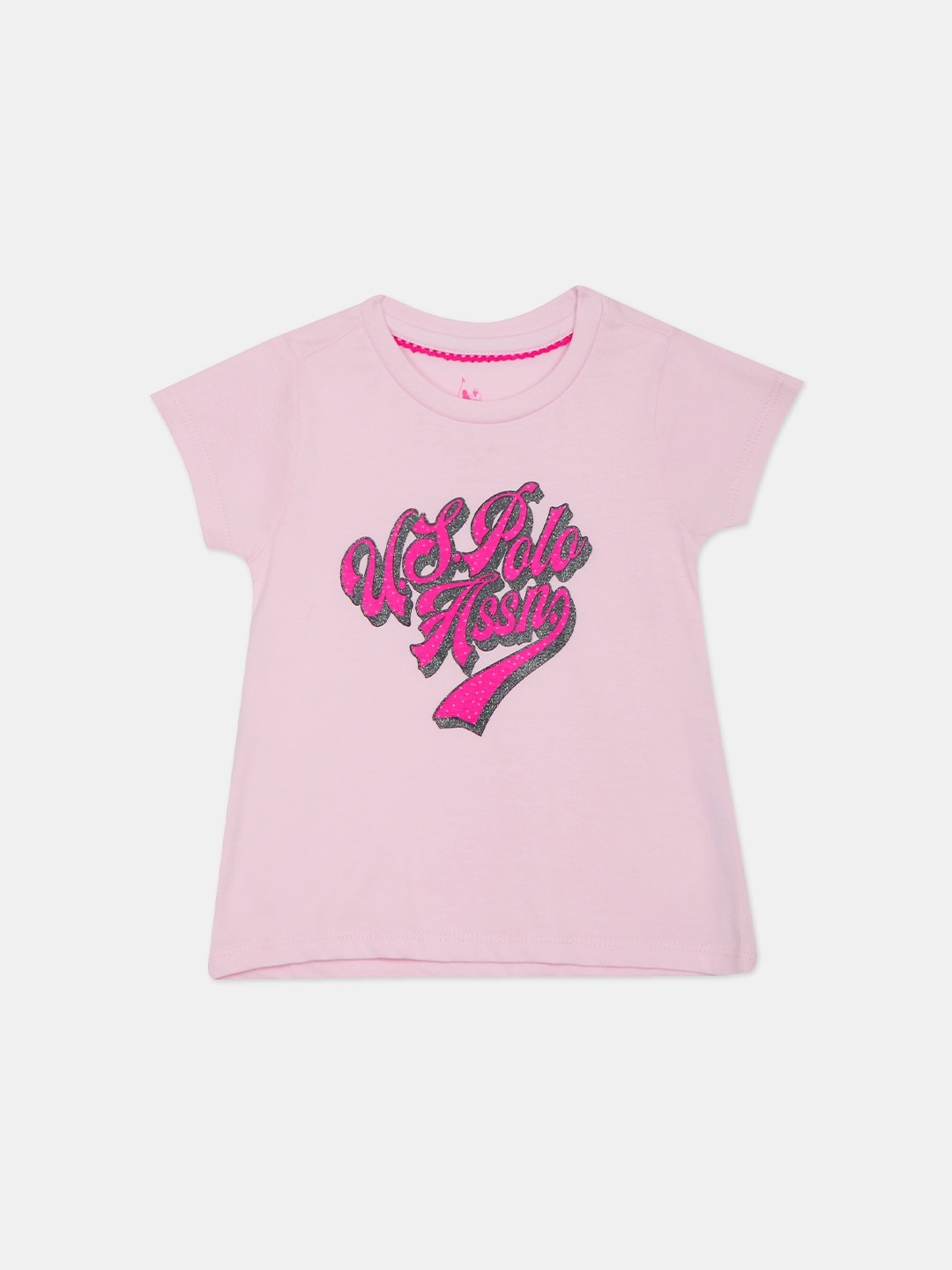 U.S. Polo Assn. Kids Girls Pink Typography Printed T-shirt