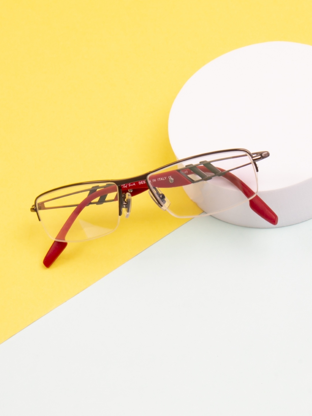 

Ted Smith Unisex Brown & Red Half Rim Rectangle Frames Eyeglasses