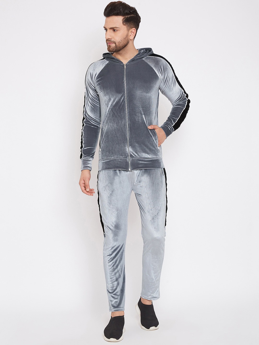 

FUGAZEE Men Grey Solid polyester Slim-Fit Track Suit