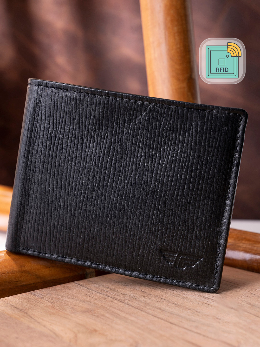 

Red Tape Men Black Textured Leather Two Fold Wallet