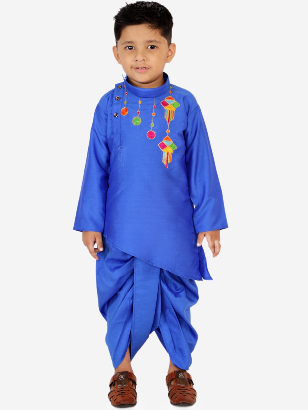

KID1 Boys Blue & Red Embroidered Angrakha Kurta with Dhoti Pants