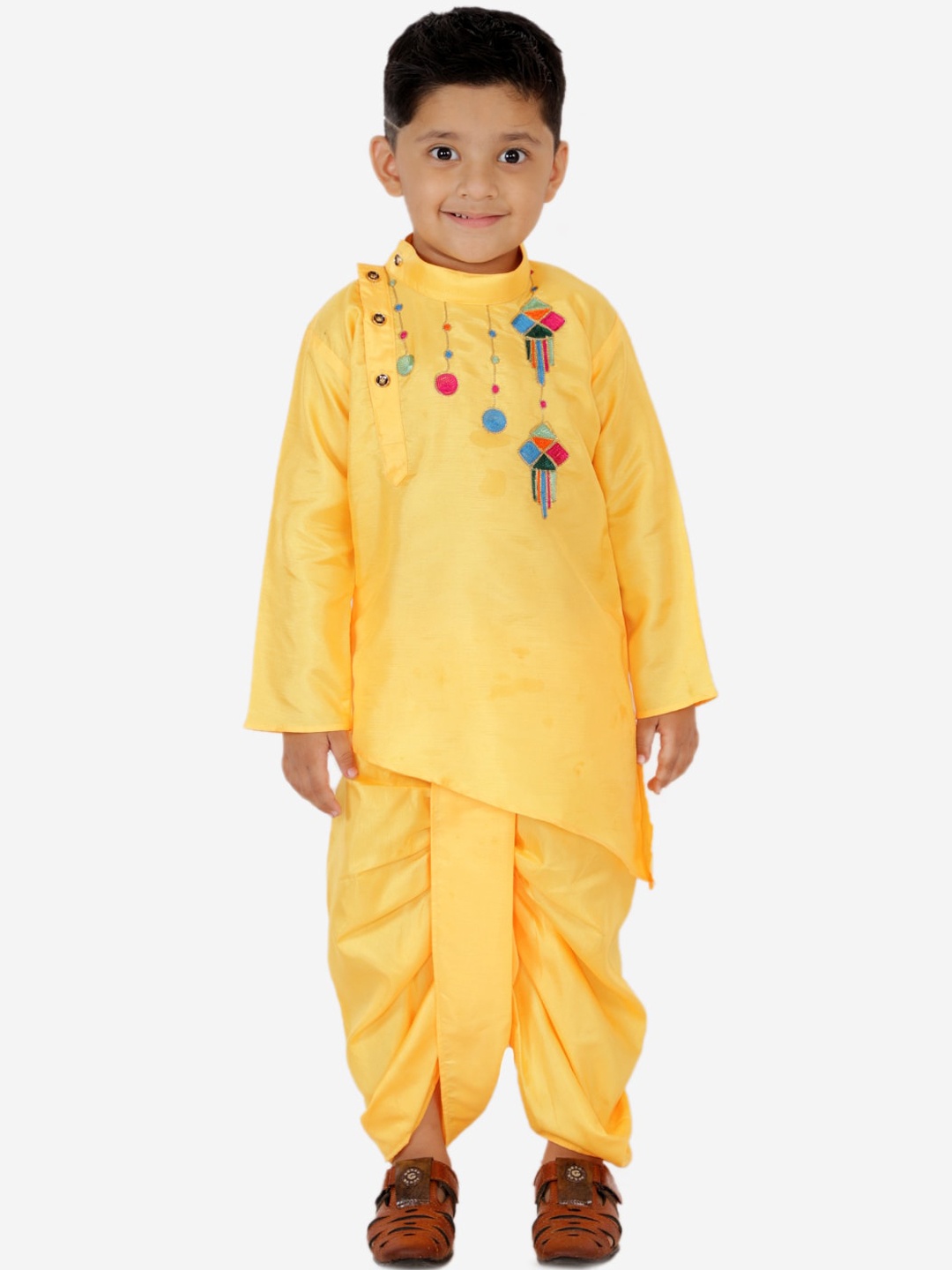 

KID1 Boys Yellow Embroidered Regular Kurti with Dhoti Pants