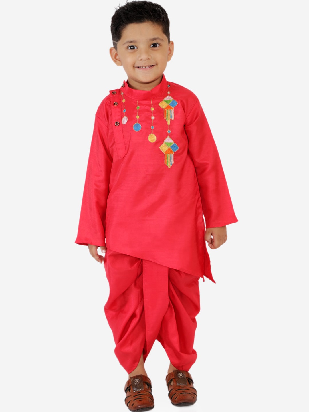 

KID1 Boys Red Embroidered Pleated Kurta with Dhoti Pants